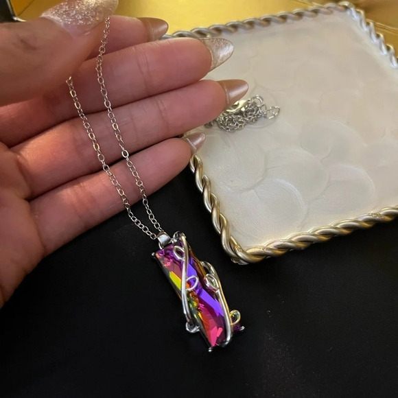 Handcrafted Prism Colored Crystal Wrapped Necklace - Picture 4 of 7